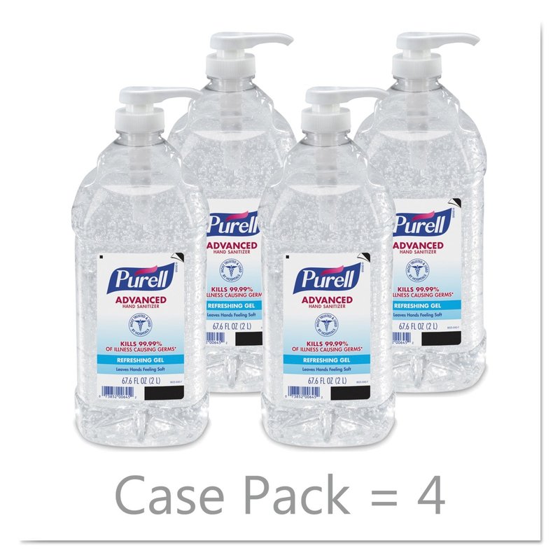 Purell Advanced Hand Sanitizer Refreshing Gel, Clean Scent, 2-Liter Pump Bottle 9625-04 (Pack of 4)
