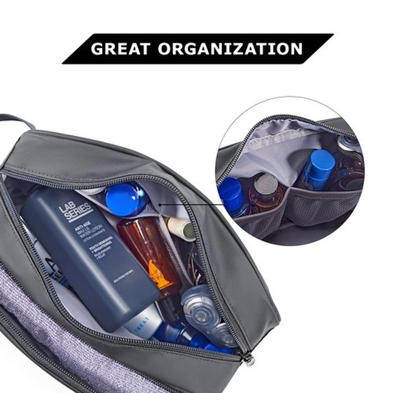 BAGSMART Toiletry Bag for Men, Travel Toiletry Organizer Dopp Kit Water-resistant Shaving Bag for Toiletries Accessories, Door Room Essentials,Grey-basic