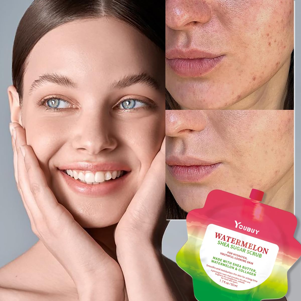 Watermelon Facial Scrub Cream,Watermelon Face Scrub,Daily Facial Scrub - Gently Exfoliates, Cleanses, Removes Dead Skin, Blackheads, Pores and Acne For all Skin Types