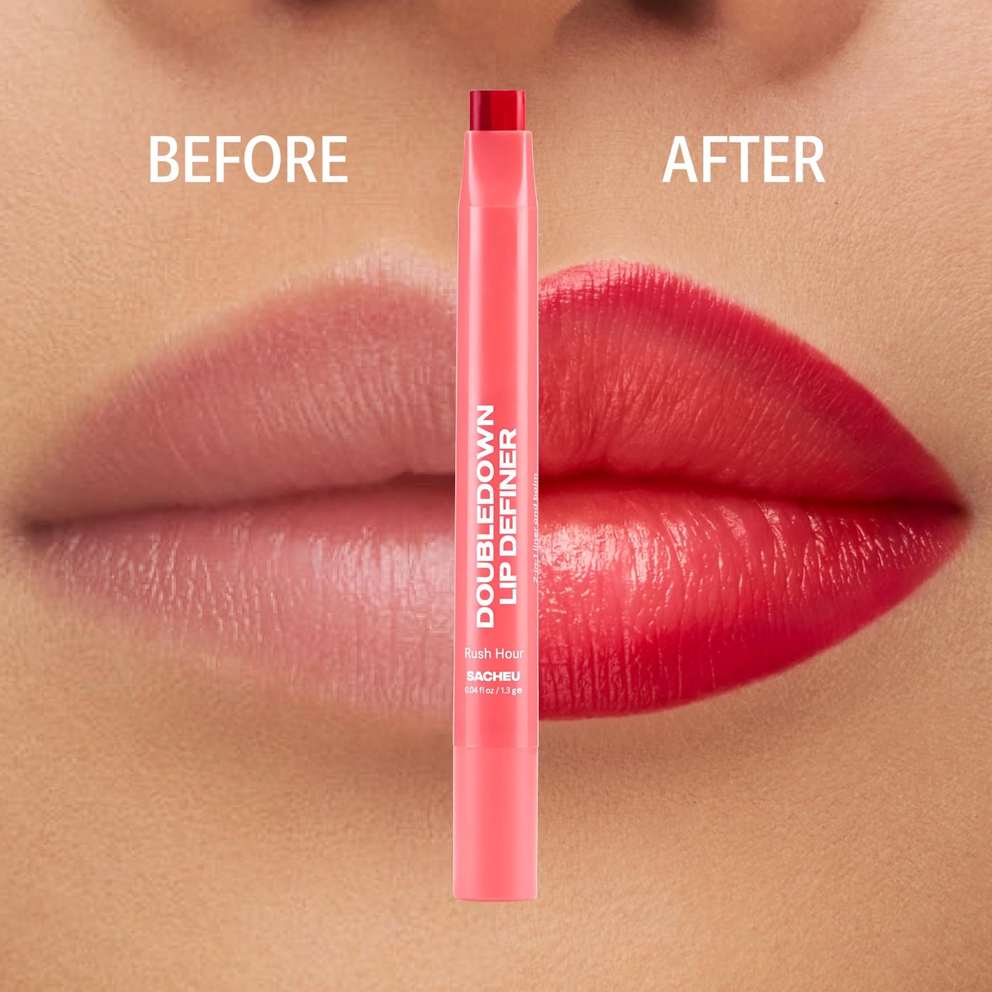 Sacheu DoubleDown Lip Definer, 2-in-1 Lip Liner & Balm — Hydrating Korean Makeup Lipstick with Pigmented, Buildable Color, Creamy Satin Finish, Avocado Oil, Rosehip Oil & Vitamin E (Rush Hour)