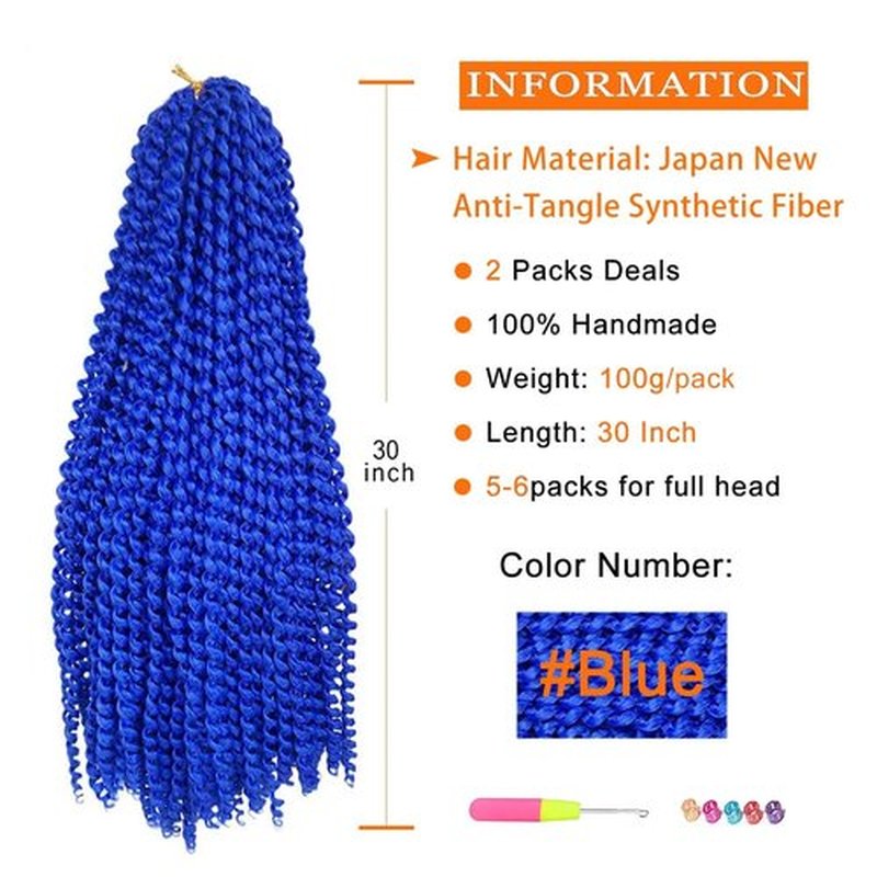 Blue Passion Twist Hair 30 Inch 2Packs Blue Water Wave Crochet Hair for Passion Twists Long Bohemian Braiding Protective Style Hair Extensions (30 Inch, 2 Packs, Blue#)