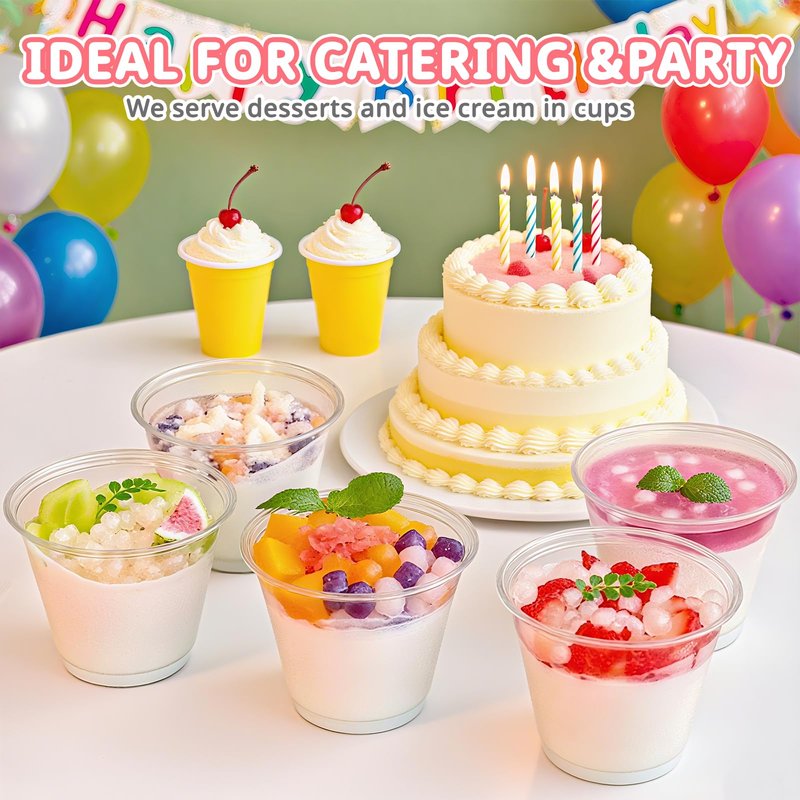 Cayxenful 50 Packs 9oz Disposable Dessert Cups with Lids No Hole, Clear Plastic Cups with Lids for Ice Cream, Cake, Snacks, Fruit, Cold Drinks, Smoothie, Pudding, Salad