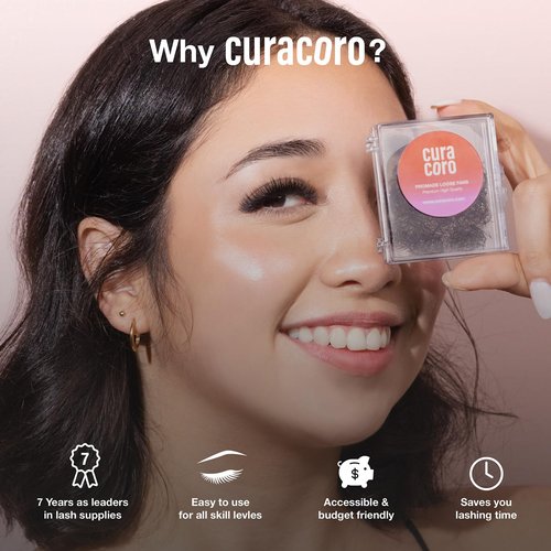 Curacoro Promade 500 Fans - Handmade Volume Promade Eyelashes Fans, 3D To 16D, C CC D DD L M Curl, Thickness 0.03~0.1mm, 8-20mm Length, Professional Long-Lasting Promade Lash Fans (9D-0.05 CC, 10 mm)
