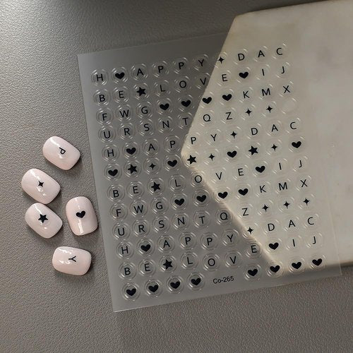 Black Heart Nail Art Stickers 5D Embossed Letter Nail Stickers Self-Adhesive with Star Design Shiny Valentines Nail Decals Spring Summer Nail Art for Women Girls Daily Manicure DIY Nail Supplies