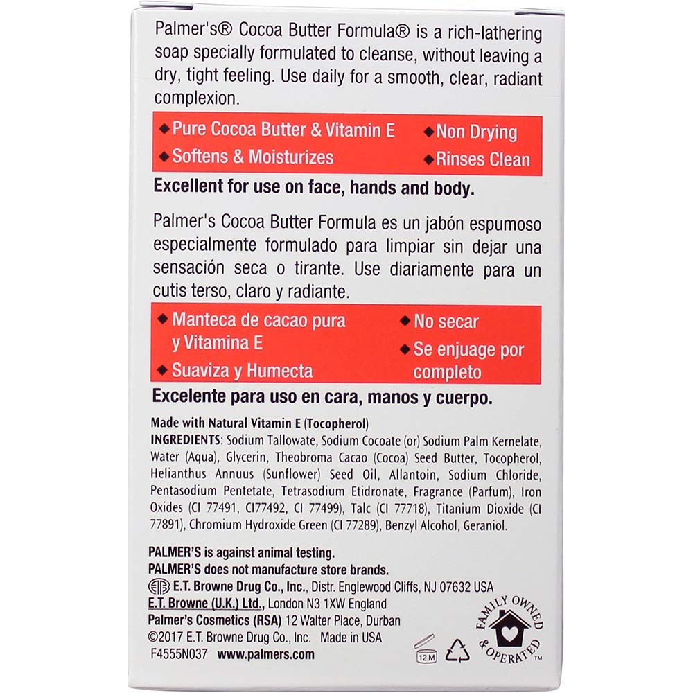 Palmer's Cocoa Butter Formula with Vitamin E, Daily Skin Therapy Cream Soap 3.5 oz (Pack of 6)