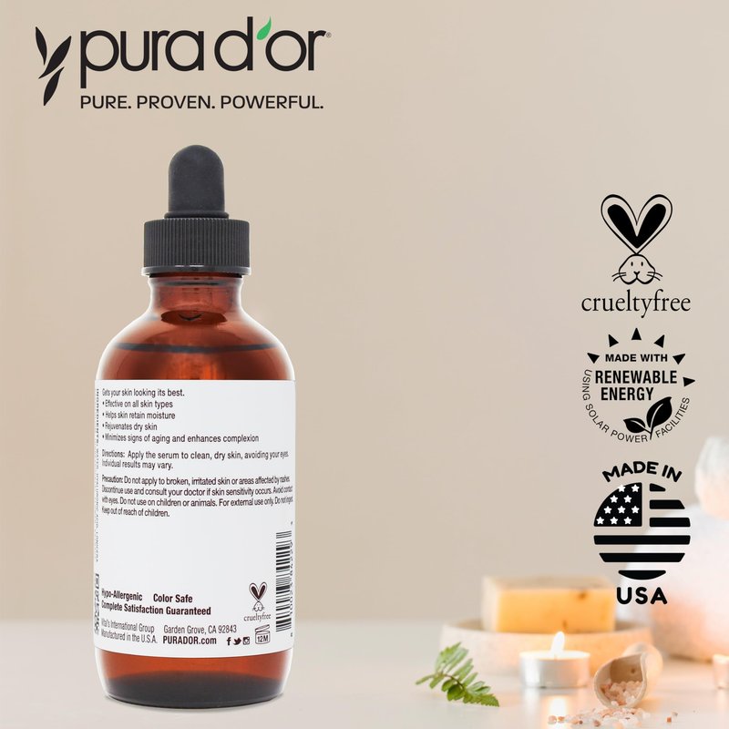 PURA D'OR 3.3 Oz Hyaluronic Acid Serum For Deep Hydration: Anti-Aging, Plumping & Moisturizing Formula For Ayurvedic Skin Care-Smooth, Supple Skin - Natural Boost - Fine Lines & Wrinkle Reducer