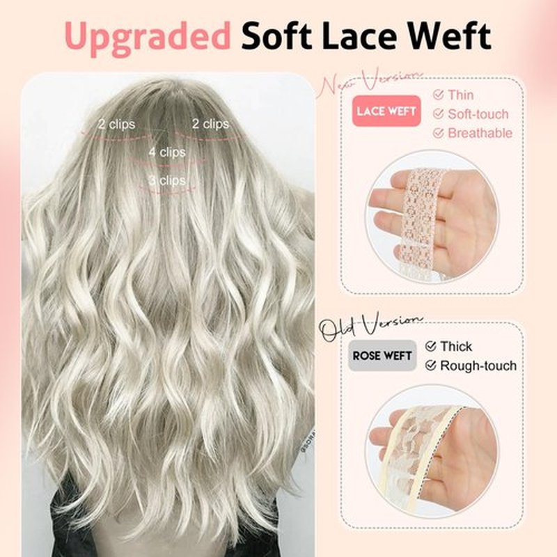 KUIRAN Hair Extensions, Clip in Hair Extensions 12" Short Curly Wavy Blonde Hair Extensions 4PCS Hair Extensions Invisible Lace Weft Natural Soft Hairpieces for Women - White Blonde