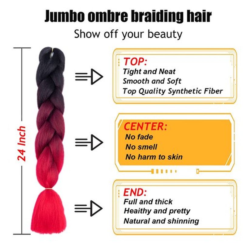 TENGSHUO FLY Black to Wine Red to Red Braiding Hair 6 Packs Synthetic Braid Hair Extensions Ombre Braiding Hair 24 Inch or Box Braids Twist Crochet Braids(24"6Pack,Black to Wine Red to Red)