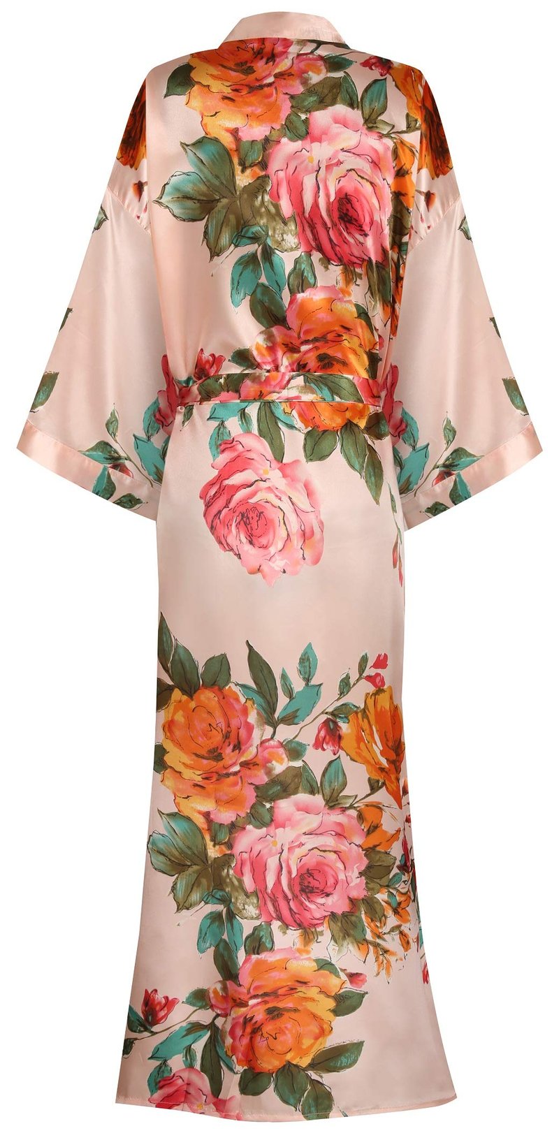 goodmansam Women's Long Floral Satin Kimono Robes Bridal Dressing Gown Wedding Bridesmaid Nightgown