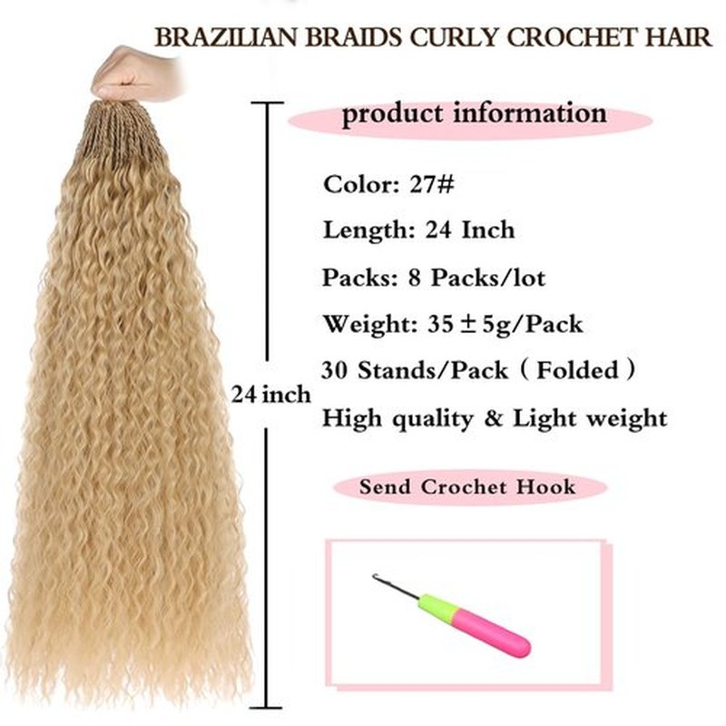 Xtrend 24 Inch Pre Looped Micro Curly Crochet Hair 8 Packs Honey Blond Brazilian Kinky Curly Braiding Hair Extensions Synthetic Deep Wave For Mini Senegalese Twist Hair for Women (30 Strands/Pack,27#)
