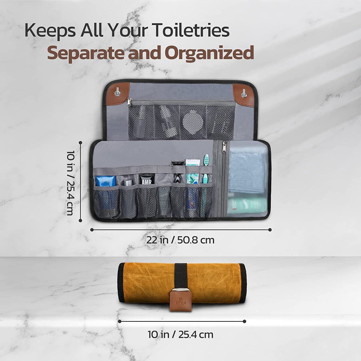 Toiletry Bag for Men, Travel Essentials Travel Toiletry Bag, Water-Resistant Compact Bathroom Roll Organizer for Hygiene, Shaving kit, Valentines Day Gifts for Him (2.Khaki Yellow (Waxed Canvas))