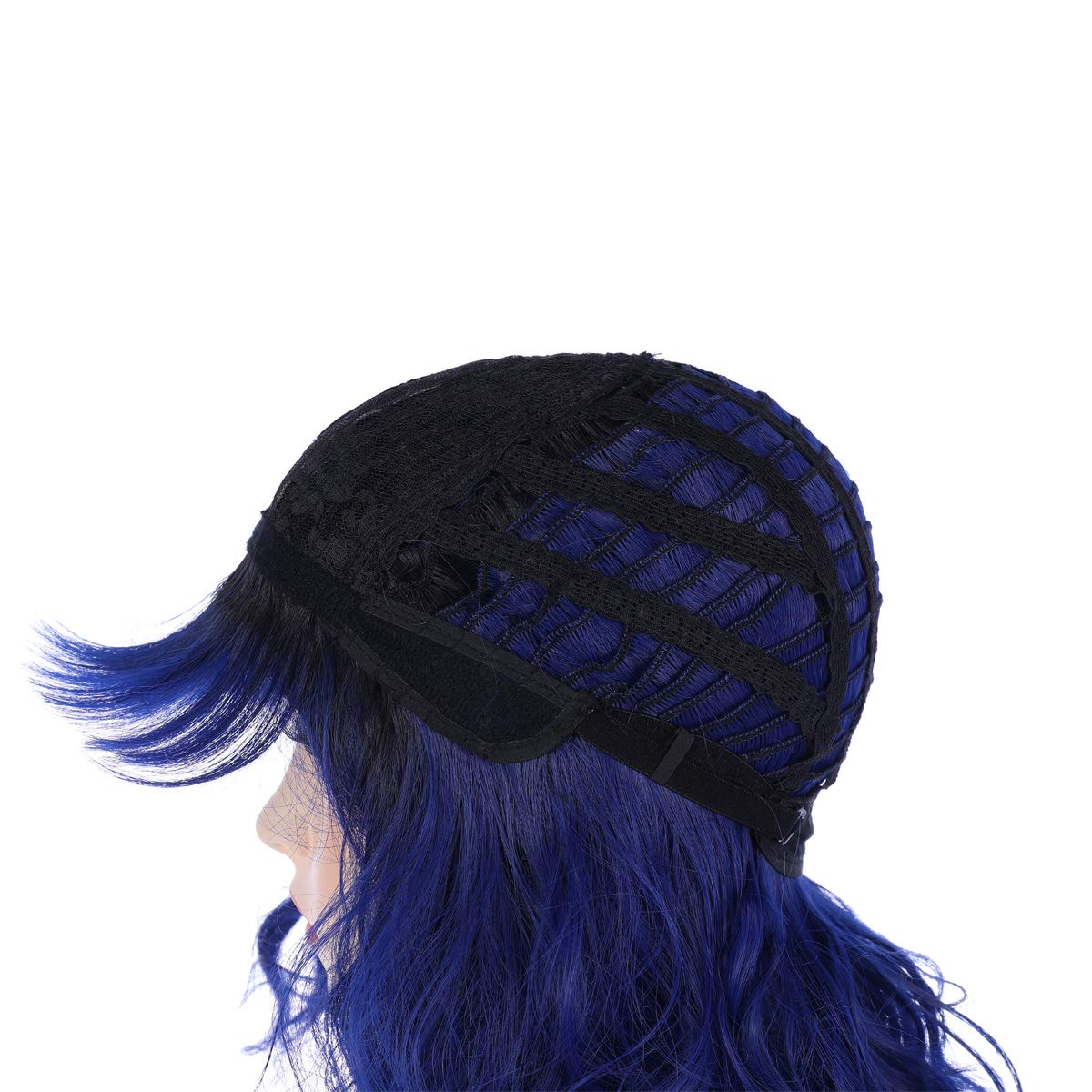 incohair Ombre Wig Blue Wigs 14 inches Black to Dark Blue Ombre Wigs 2 Tones Color Short Curly Bob Wig with Bangs Synthetic Cosplay Party Daily Wigs Wig Cap Included (Ombre Dark Blue)