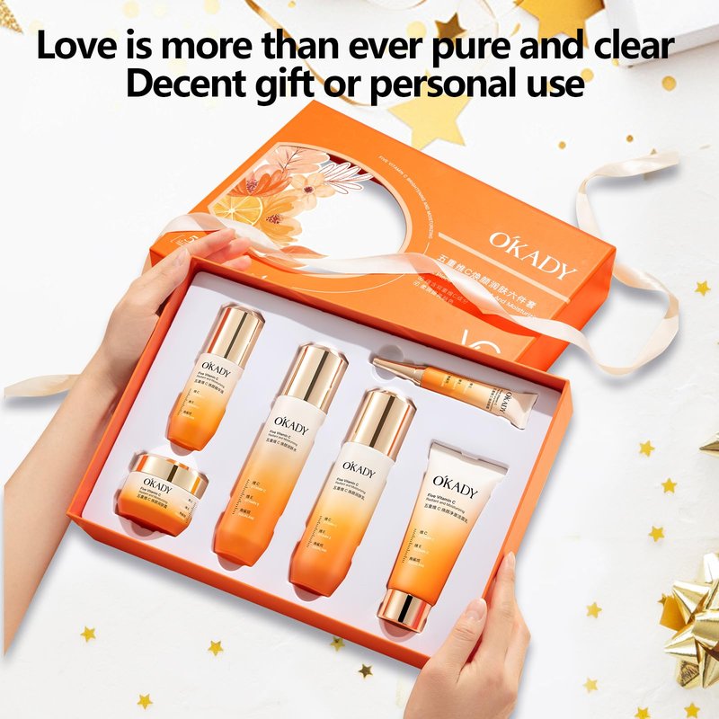 O'KADY Skincare Sets & Vitamin C ,Face Care Set for Women,Day & Night Skincare Gift with Cleanser, Toner, Serum, Eye Cream, Moisturizing Cream,Night Cream for Women Teen Girls Birthday(6 Pcs)