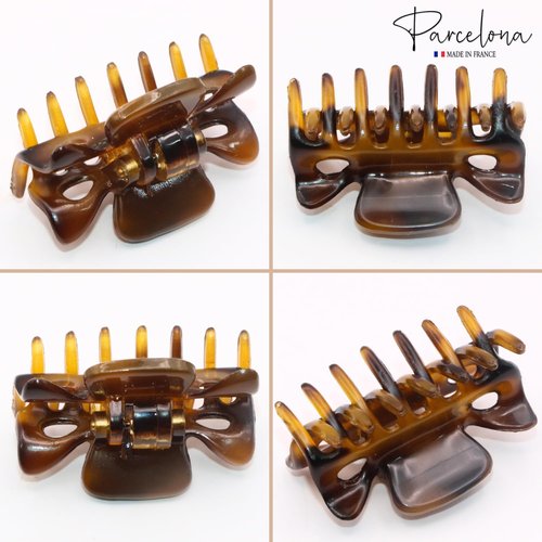 Parcelona French Classic Very Small 1 1/2" Claw Clips with Tight Spring Set of 3 Girls Hair Jaw Claw Clips Durable Styling Women Hair Accessories, Made in France (Savana)