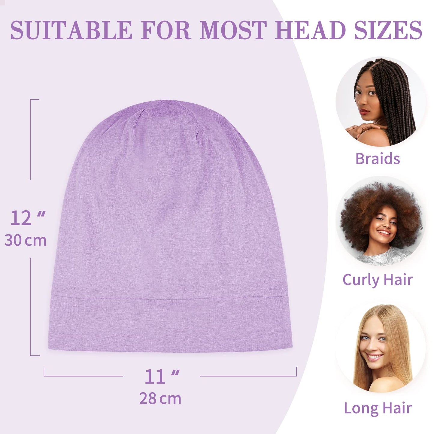 LULUSILK Mulberry Silk Bonnet for Sleeping Women, Real Silk Sleep Cap for Curly Hair and Braids, Pure Silk Head Wrap with Scrunchies, Lavender