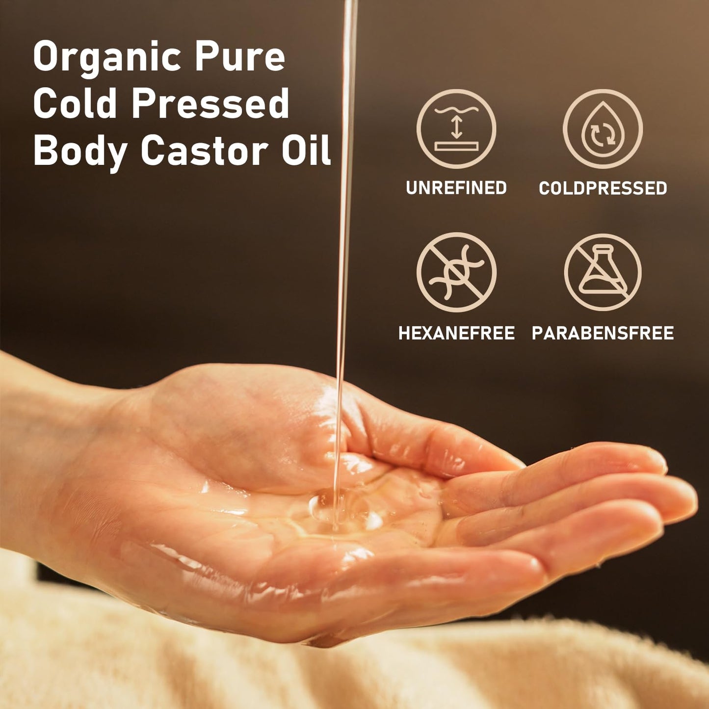 TOGOLIUN Organic Castor Oil Roll On with Rose Quartz Roller Ball, Cold-Pressed Hexane-Free, 100% Pure, Unscented Golden Castor Oil for Face, Neck, Brows, Lashes & Body, Unscented, 1.7 Fl Oz