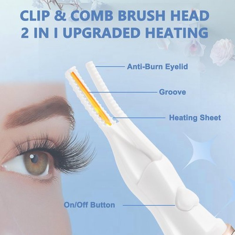 Heated Eyelash Curler - 2 in 1 Clip-Type Eyelash Curler - Heated Lash Curler - Electric Eyelash Curler Rechargeable for 24H Long-Lasting Natural Eyelashes, 3 Heating Modes, 8S Fast Heating, White