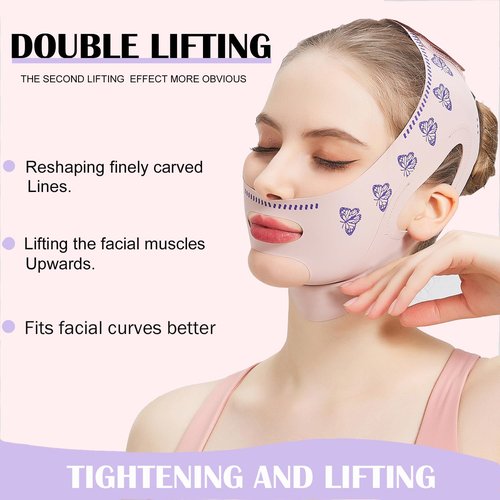 MASIKA Chin Strap for Sleeping,Adjustable Chin Strap,Jaw Strap,Jawline Shaper,V-Line Mask Chin Up Mask V Shaped Face Mask, Jaw Exerciser,Reusable chin strap,Butterfly