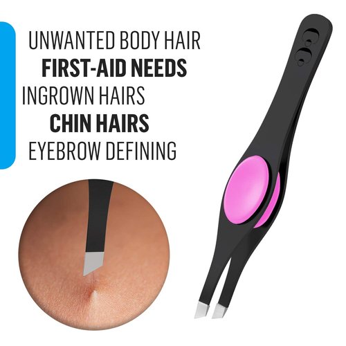 Slanted Professional Tweezers for Eyebrows & Plucking – Precision Tweezers for Women Facial Hair Removal, Ingrown Hairs, Men Grooming Kit – Sharp Tweezer has Silicone Grip by CoCo’s Closet, Black