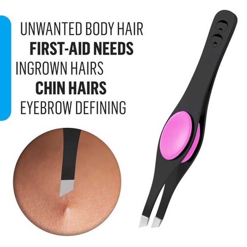 Slanted Professional Tweezers for Eyebrows & Plucking – Precision Tweezers for Women Facial Hair Removal, Ingrown Hairs, Men Grooming Kit – Sharp Tweezer has Silicone Grip by CoCo’s Closet, Black