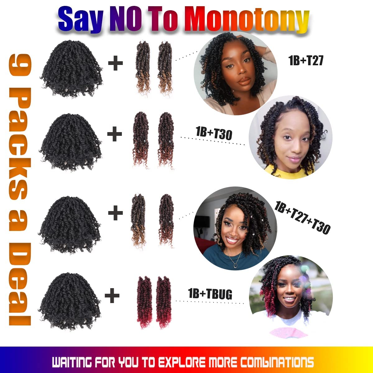 Passion Twist Crochet Hair For Black Women - Super Long Pre-twisted Pre Looped Hair Extensions (20 Inch, 9 Packs, 1B+T27)