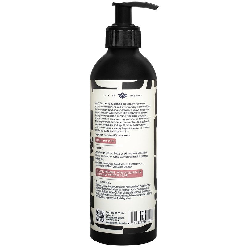 AYÉYA Liquid African Black Soap – Joy | Sandalwood, Vanilla & Moringa for Radiance | Vegan Hydrating Face & Body Wash | Natural African Soap with Shea | Handmade in Ghana | 12 Fl Oz