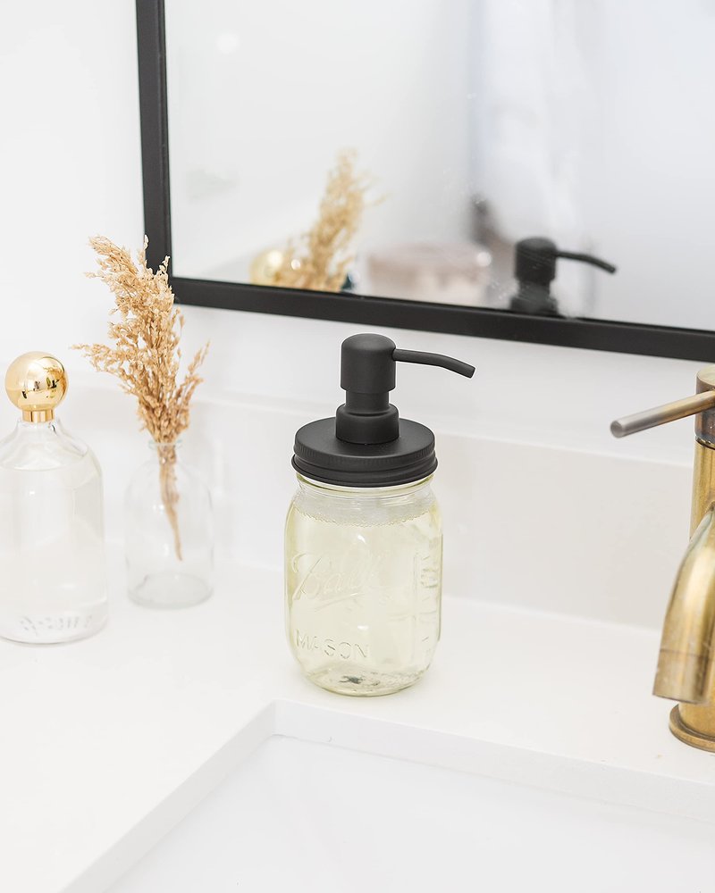 Jarmazing Products Mason Jar Soap Dispenser - Black - 16 oz Ball Mason Jar Liquid Dispenser for Kitchen & Bathroom - Glass - Dish Soap Dispenser with Rust Proof Stainless Steel Pump & Lid