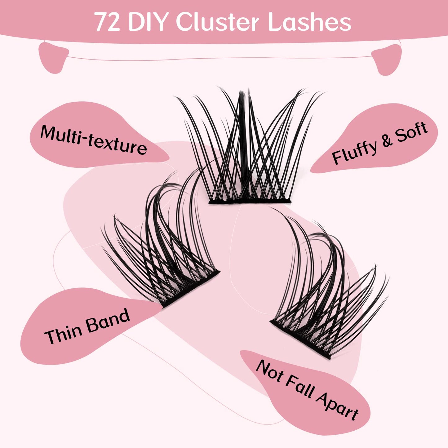 Lash Clusters 72 Pcs Cluster Lashes Manga Lashes Little Devil Eyelash Clusters Individual Cluster Eyelashes Self-Application Super Thin Band Reusable Soft & Comfortable(Dazzle-D-8-16mix)