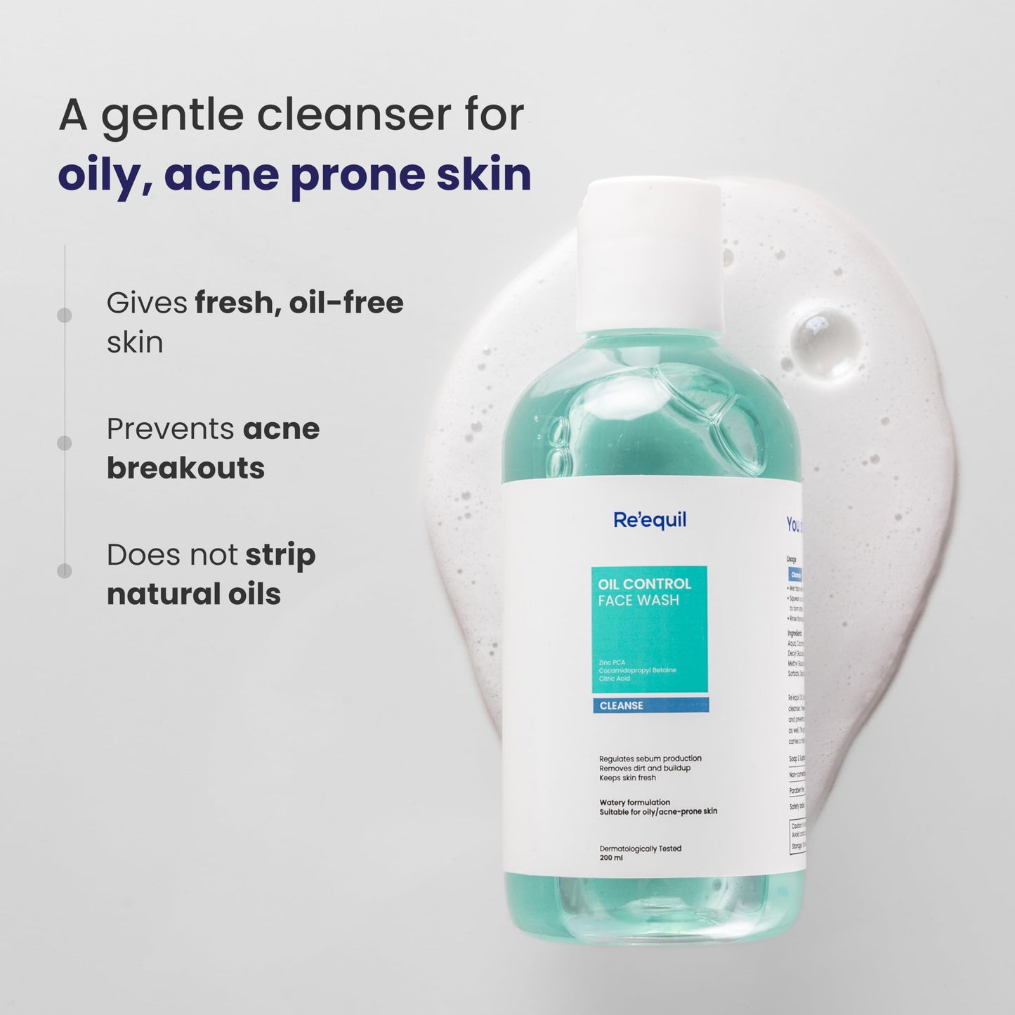 RE' EQUIL Oil Control Face Wash Soap Sulphate Free Face Wash with Zinc PCA Controls Excessive Oil Production For Oily Acne Prone Skin 200 ml