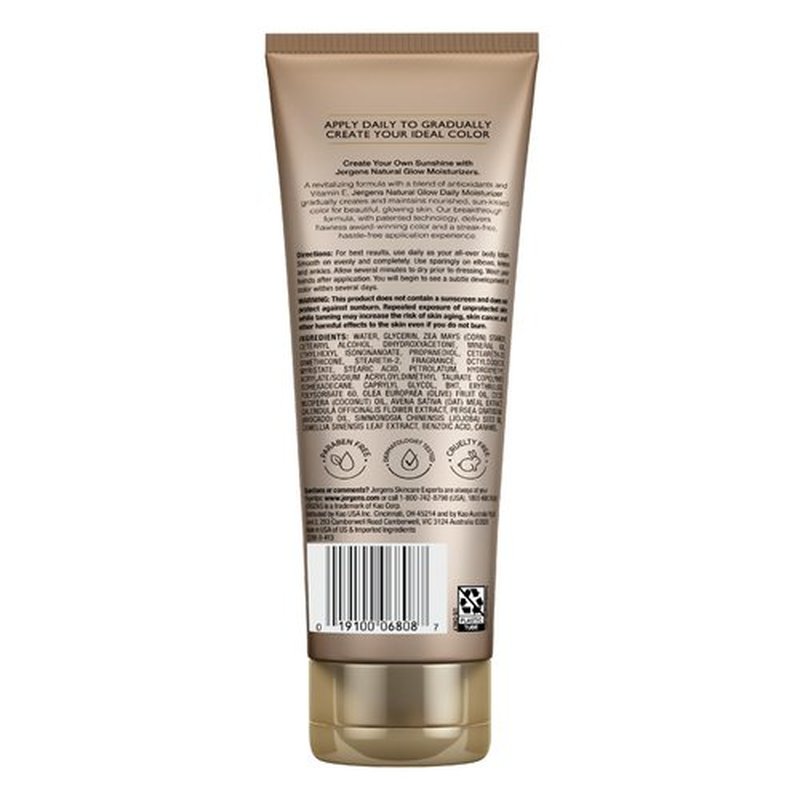 Jergens Natural Glow Self Tanner Body Lotion, Sunless Tanning, Fair to Medium Skin Tone, Daily Moisturizer with Coconut Oil, Vitamin E and Antioxidants, 7.5 Oz