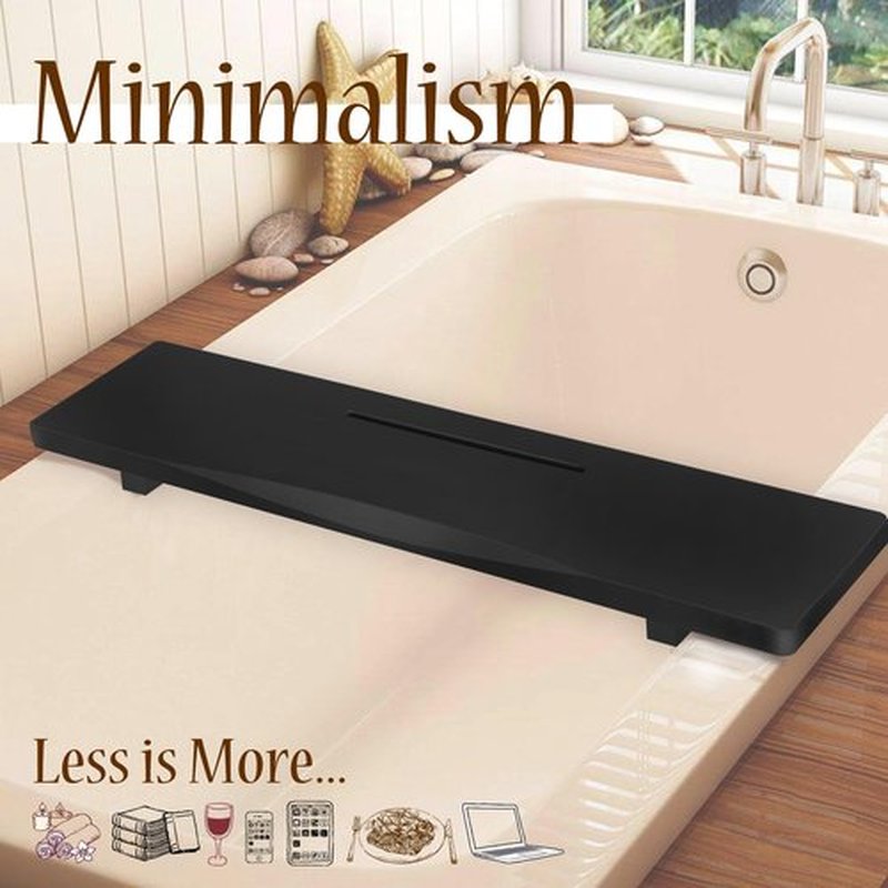Stylish Black 1.2IN Thickened Board Bamboo Bathtub Tray Caddy with Adjustable Legs, Minimalistic Design Bath Tray for Tub, Bathtub Accessories, Fits Most Bath Tubs, Idea for Women