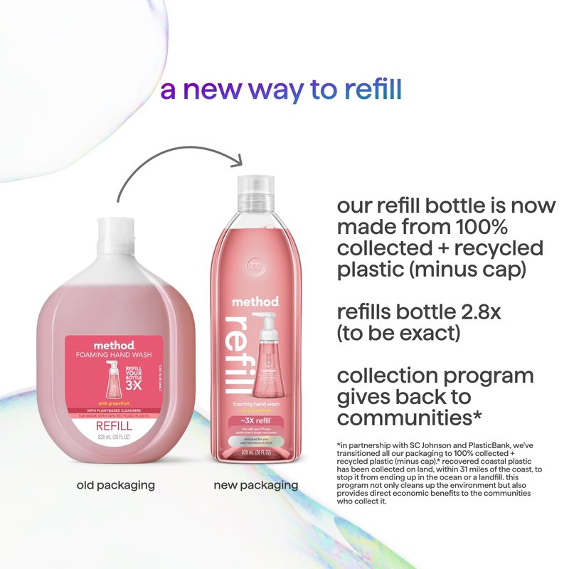 Method Foaming Hand Soap, Refill, Pink Grapefruit, Recyclable Bottle, 28 oz, (Pack of 1) (Packaging May Vary)