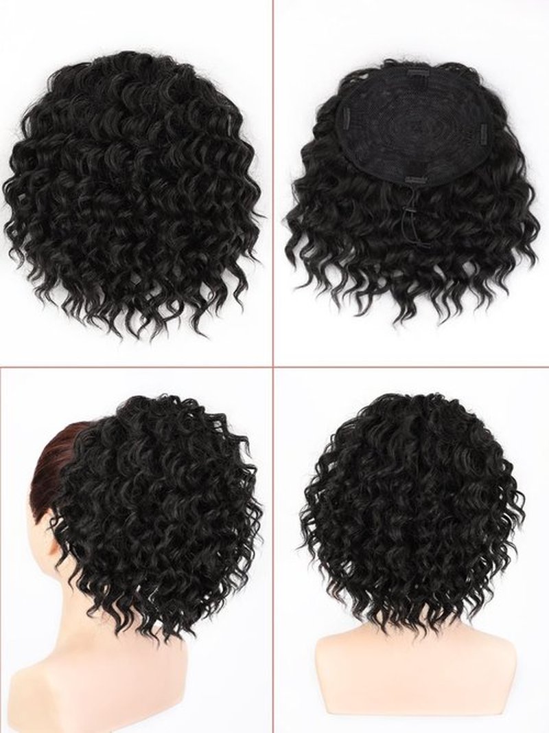 SUZYACCKR Wavy Curly Ponytail Extension, 8 Inch Natural Black Short Soft Natural Synthetic Hairpiece Thick Drawstring Ponytail for Black Women for Daily Use