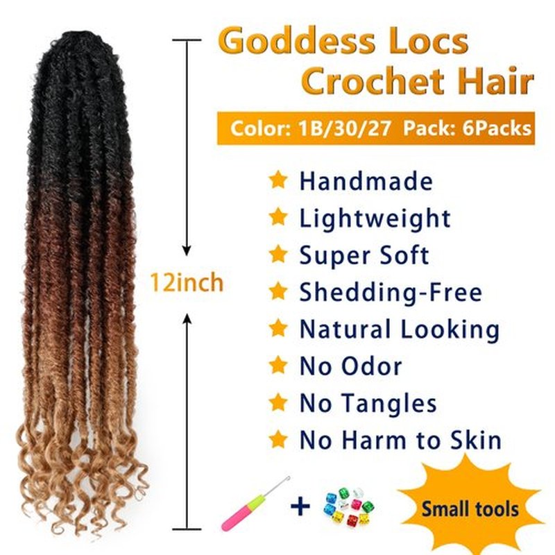 Goddess Locs Crochet Hair 6 Packs 18 Inch Straight Faux Locs Crochet Hair for Black Women, Crochet Pre-Looped Curly Hair Soft Faux Locs Synthetic Braiding Hair Extensions (18 Inch, 6 Packs, 1B/30/27)