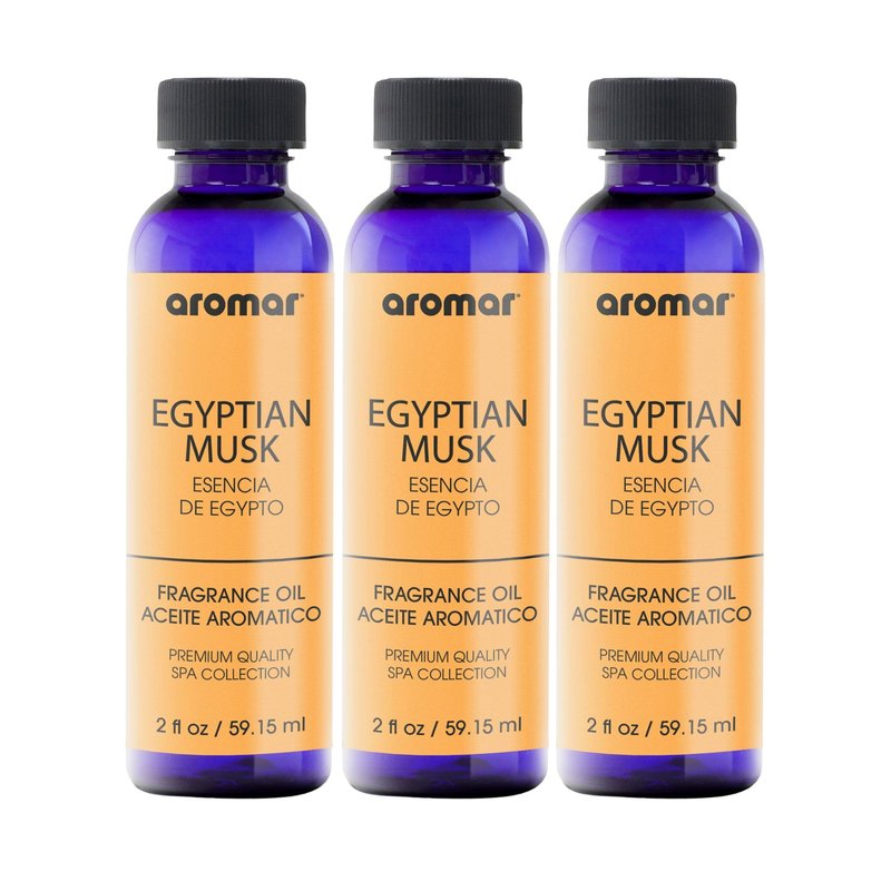 AROMAR Premium Fragrance Oil, Pack of 3 Egyptian Musk 2oz. Bottles. Long Lasting Aromatic Scent, Fresh and Revitalizing Aromatherapy for Living Room, Bedroom, and Kitchen