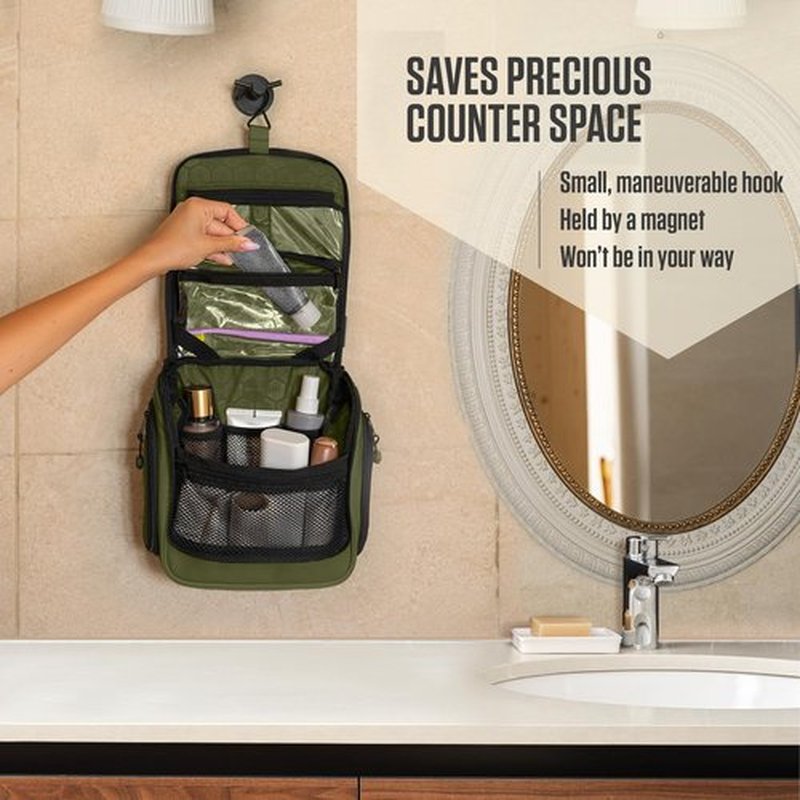 VENTURE 4TH Hanging Travel Toiletry Bag for Women & Men - Travel Organizer with Expandable Compartments & Removable Clear Pouch for Toiletries (Forest Green)