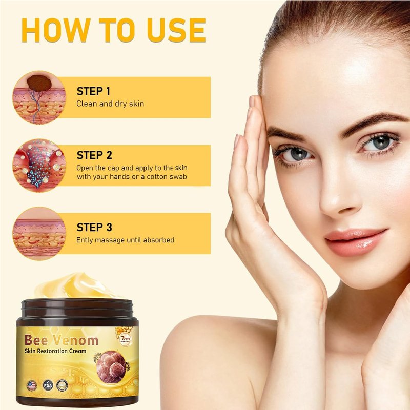Bee Venom Skin Treatment Cream, Anti-Aging Wrinkle Removal Formula, Natural Ingredients for All Skin Types (2Pcs)
