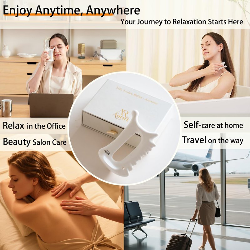 Aurift Ceramic 6โinโ1 Gua Sha Tool for Face & Body, Jawline Sculpting, Double Chin Reduction, Lymphatic Drainage, Trigger Point Manual Massage Tool, Self-Care Gift Box for Women, White