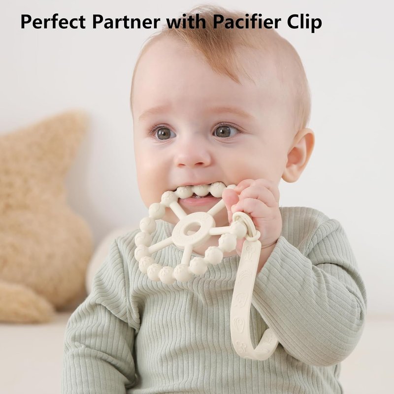 Silicone Teething Ring Toys for Babies | 3-Pack Infant Teether Set - Purple, Pink, White - 0-24 Months
