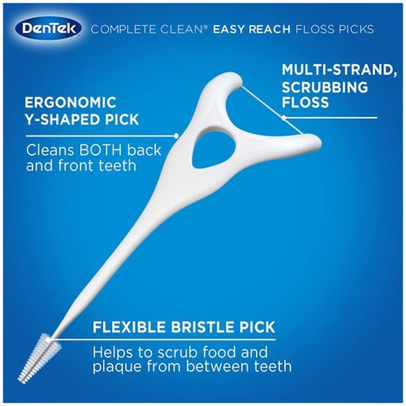 DenTek Complete Clean | Easy Reach Angled Floss Picks | No Break & No Shred Floss | Designed for Hard to Reach Molars | Y-Shaped Pick | 75 Count in Each (Pack of 5)