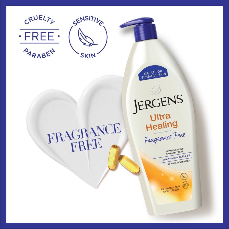 Jergens Ultra Healing Dry Skin Lotion, Hand and Body Moisturizer for Quick Absorption into Extra Dry Skin with Hydralucence Blend, Vitamins C, E and B5, White, 21 oz