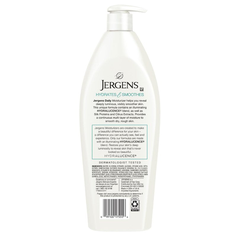 Jergens Daily Moisture Dry Skin Moisturizer, Hand and Body Lotion, with HYDRALUCENCE blend, Silk Proteins, and Citrus Extract, 21 Fl Oz (Pack of 4)