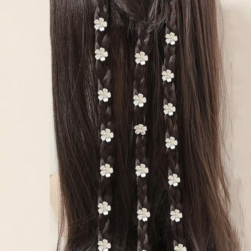 10pcs Mini Flower Hair Clip - Hair Styles DIY Accessories with Rhinestone Designs White Flower Hair Button Hair Ring for Thin/Thick Hair, Cute Small Flower Claw Hair Clips Hair Barrettes