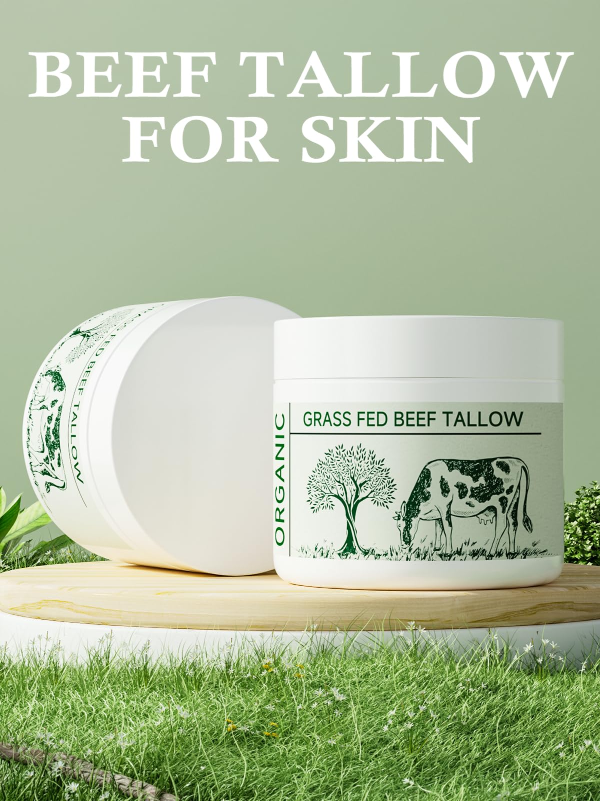 Beef Tallow, Tallow Face Moisturizer, Beef Tallow for Skin, Unscented 100% Organic Beef Tallow Blam Grass Fed Finished Whipped Tallow Face Cream Moisturizer Body Lotion Skin Care for Sensitive Skin