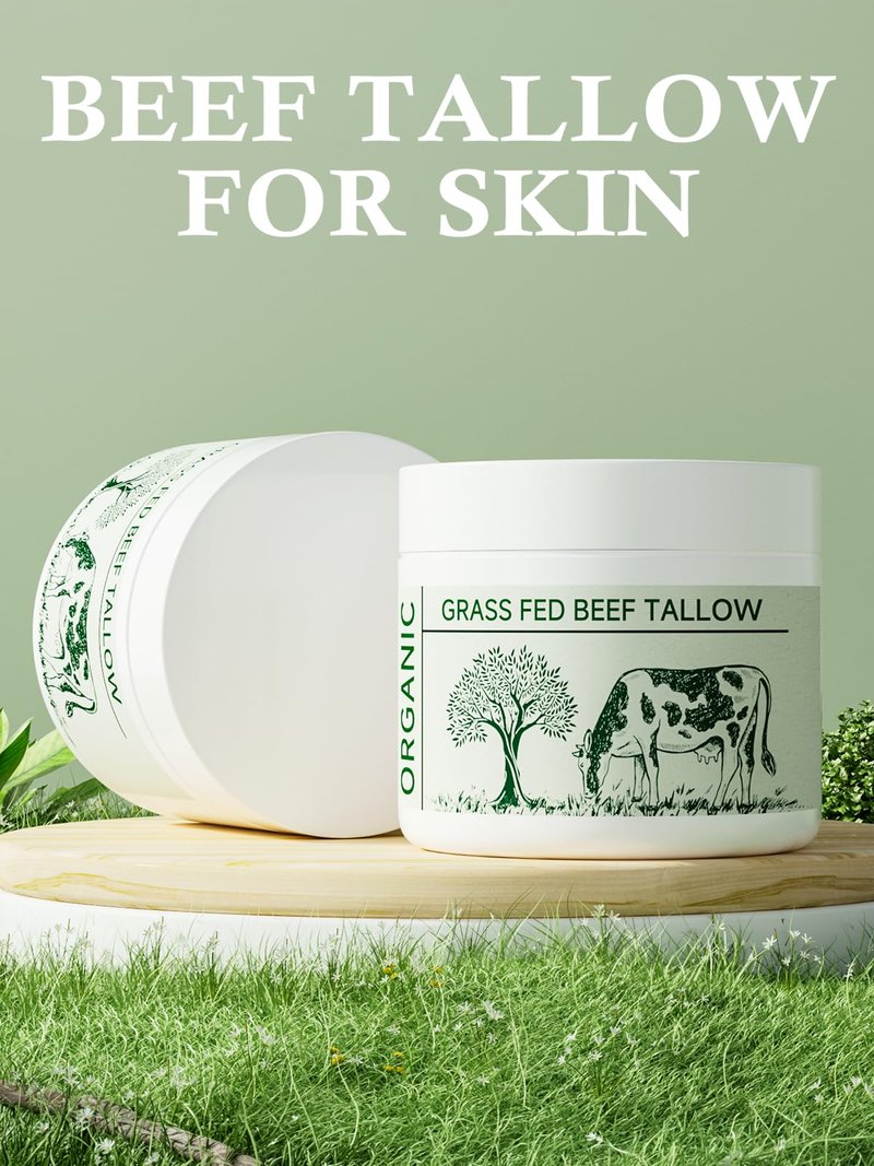 Beef Tallow, Tallow Face Moisturizer, Beef Tallow for Skin, Unscented 100% Organic Beef Tallow Blam Grass Fed Finished Whipped Tallow Face Cream Moisturizer Body Lotion Skin Care for Sensitive Skin