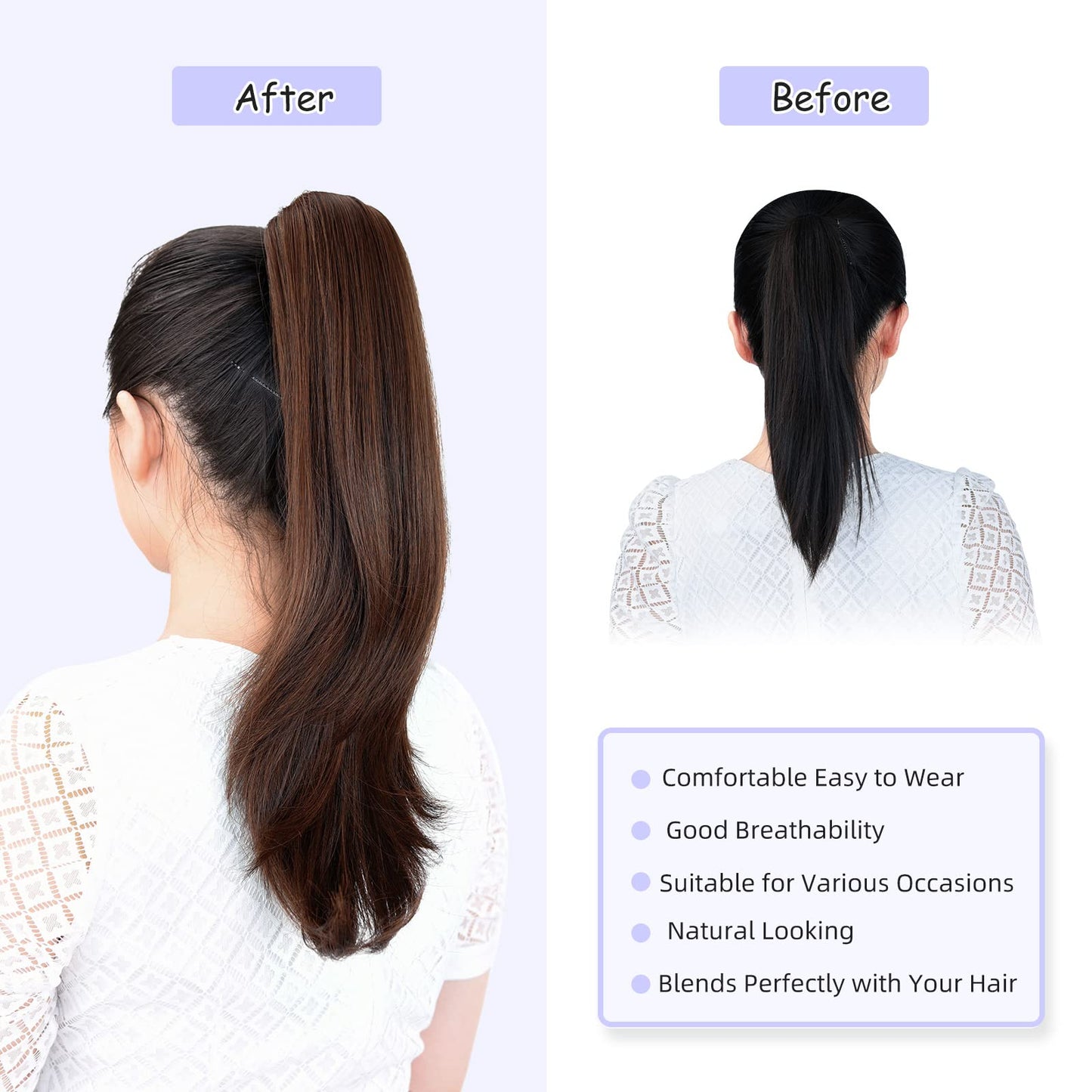 ShulaSHOP Brown ponytail extension,20" clip ponytail hair extensions ponytail curly claw hair ponytailExtension Natural Looking Synthetic Hairpiece for Women
