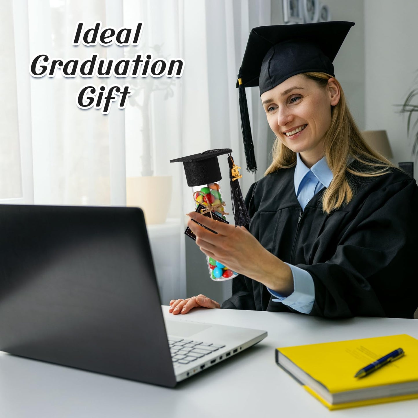 Willinglong 30 Set 2026 Graduation Candy Tubes Jars Set 100 ml Fillable Clear Plastic Gumball Container with Cap with Tassel and Cards for DIY 2026 Graduation Party Favors(Black)
