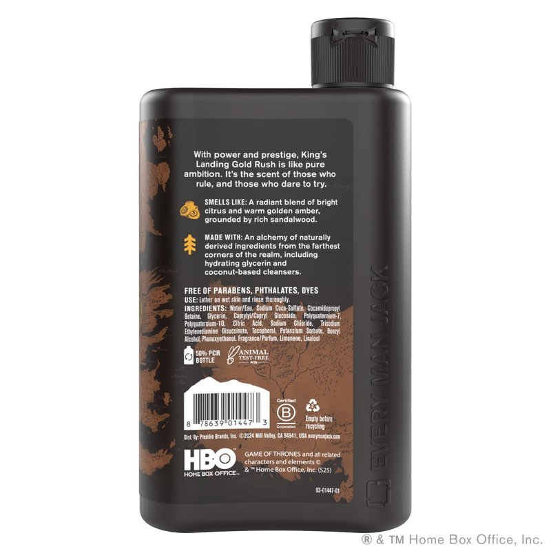 Every Man Jack Game of Thrones Collectors Body Wash - Clean Ingredients - King's Landing - Gold Rush Scent - 13.5 oz (Pack of 2)