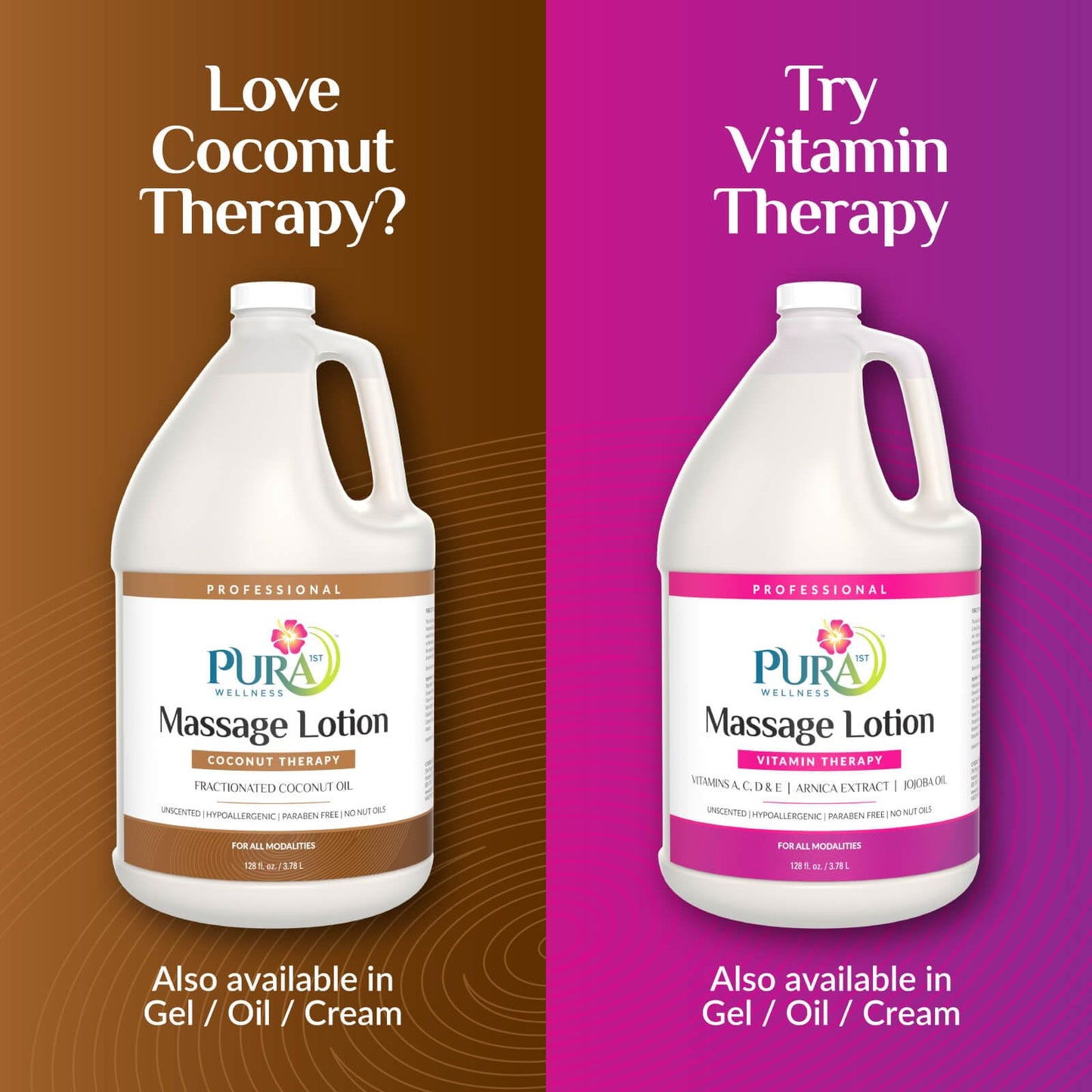 Pura 1st Coconut Therapy 1 Gallon Massage Lotion, Coconut Oil, Professional, Massage Therapy, Deep Tissue, Unscented, Natural Ingredients, Skin Hydrating, Moisturizing, Muscle Relief, for Bruising
