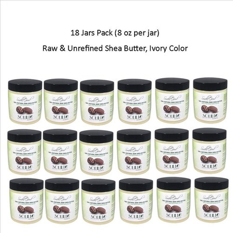 SmellGood - Pure Unrefined Shea Butter, totally natural and organic, ivory color, packed in 8OZ Jar, 18 Units
